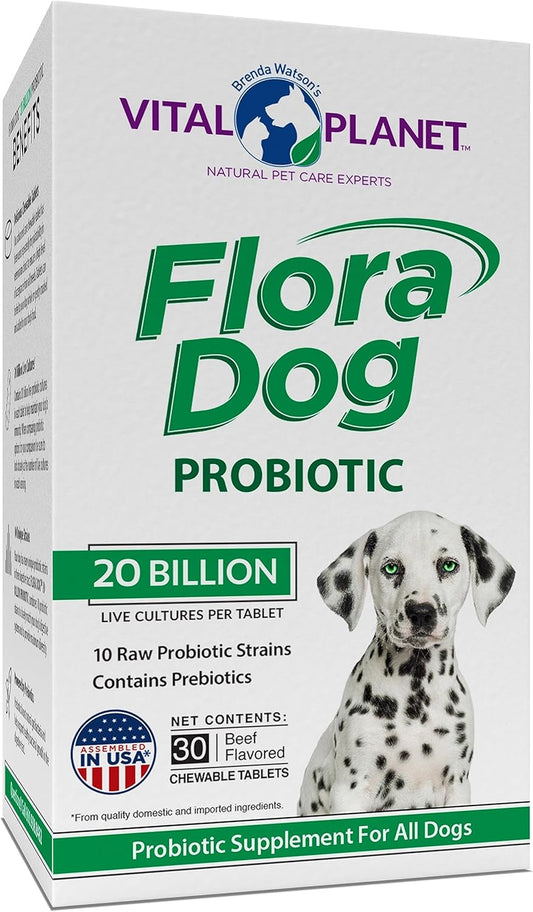  Flora Dog Probiotic Chewable Tablets Supplement with 20 Billion Cultures and 10 Strains