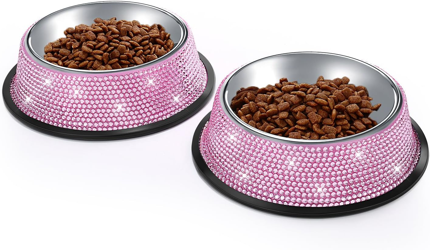 Bling Dog Bowls Pink-Set of 2