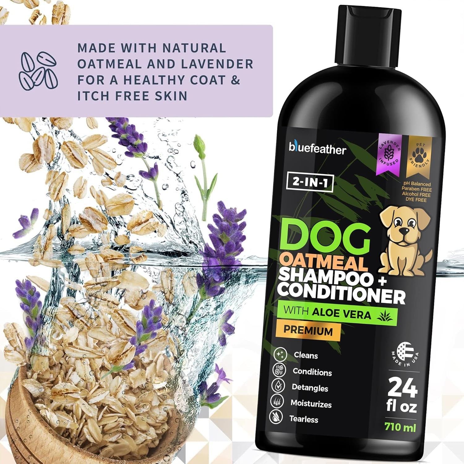 Lavender Oatmeal 2 in 1 Dog Shampoo and Conditioner for Dry Itchy Sensitive Skin 24 Fl oz