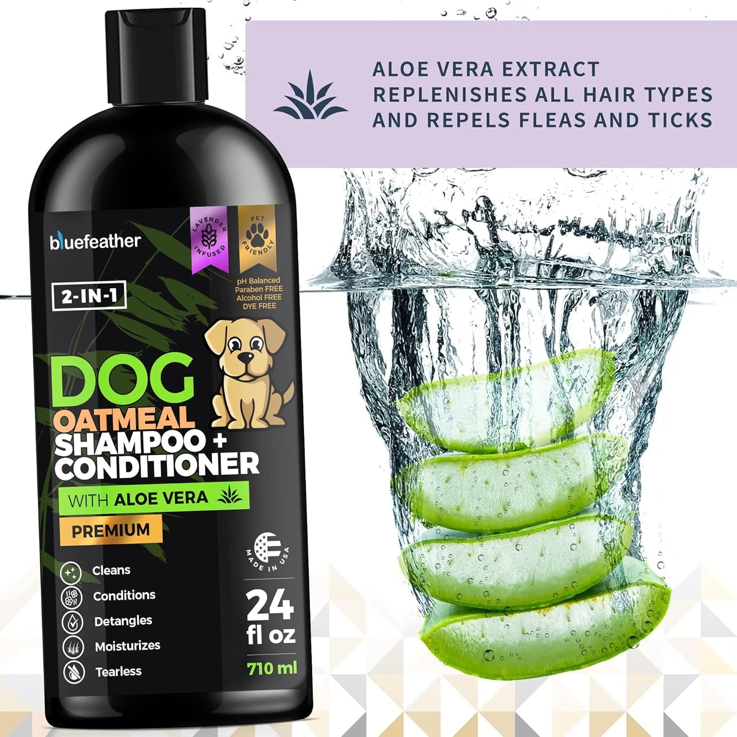 Lavender Oatmeal 2 in 1 Dog Shampoo and Conditioner for Dry Itchy Sensitive Skin 24 Fl oz