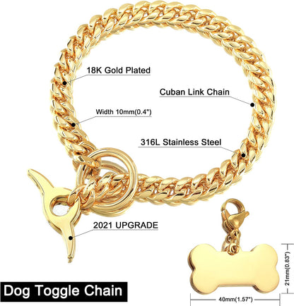 Dog Chain Collar 18K Cuban Link Chain 10MM 