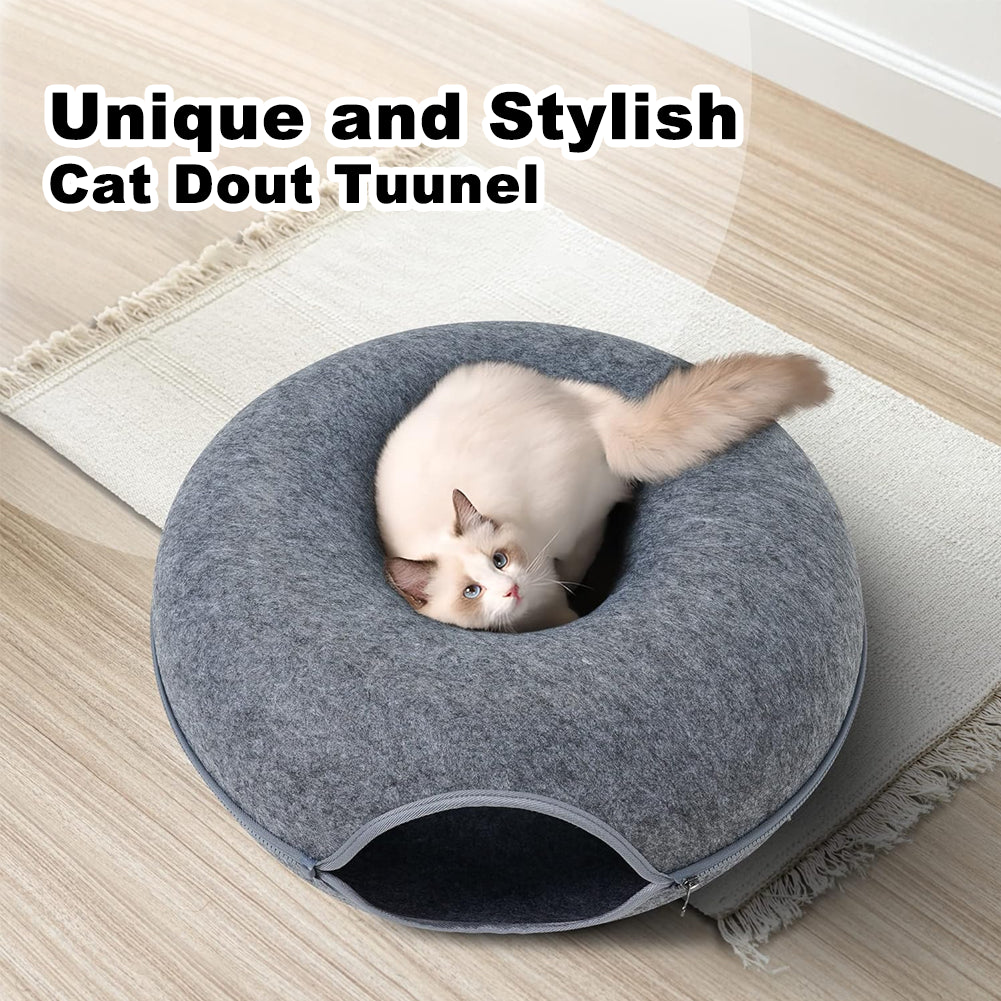 Large Cat Cave with 3 Toys Scratch Resistant Tunnel Bed up to 30 Lbs Light Grey(24X24X11)