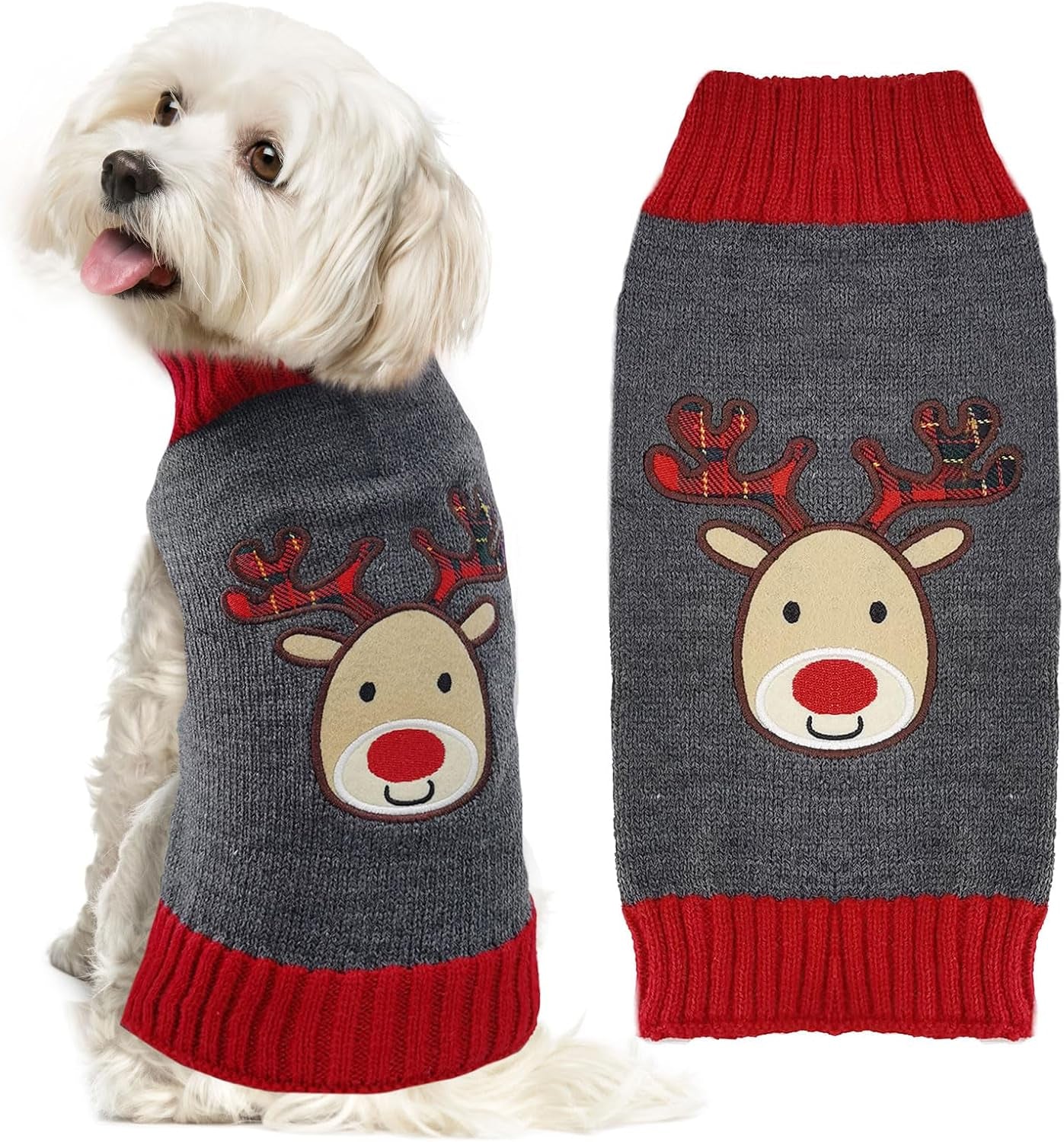 Cute Gray Reindeer Dog Christmas Sweater - Perfect Holiday Costume for Small to Large Dogs & Cats!