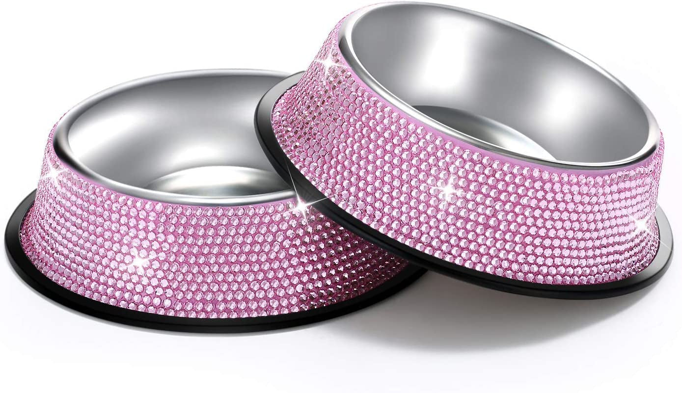 Bling Dog Bowls Pink-Set of 2