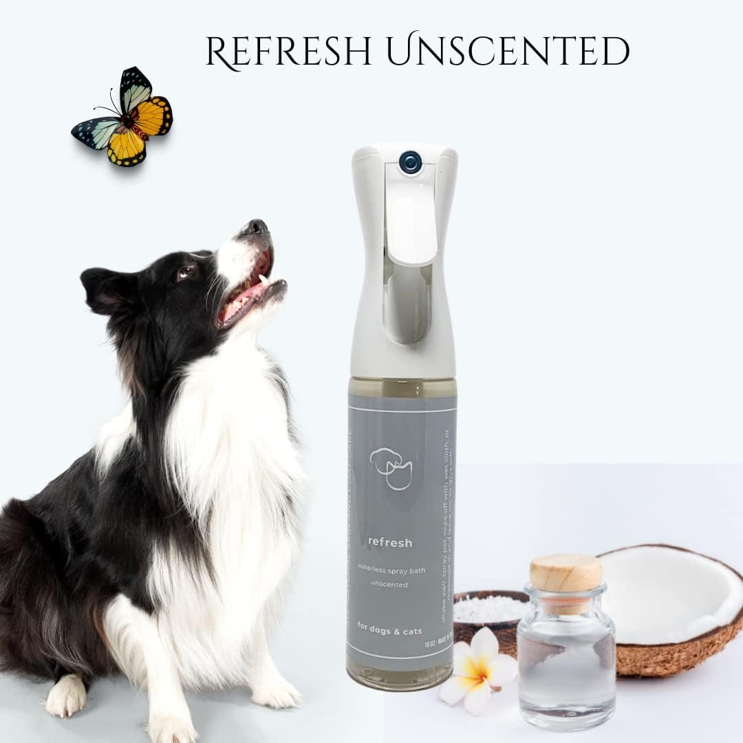 Spray Misting Shampoo for Dogs and Cats| USDA Organic| Reusable & Refillable (Refresh - Unscented - 5.5 Oz)